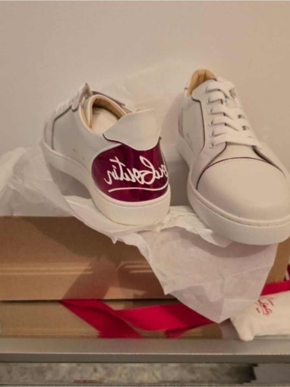 Christian Louboutin White Sneakers Red Heel Panel Viera Fun Size 42 10 Us